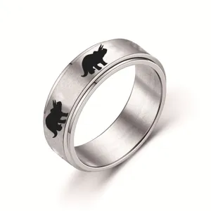 Titanstahl-Spinnring mit coolem Dinosaurier-Muster für tägliche Dekompression und Mode.