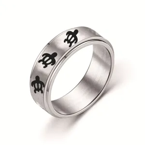 Edelstahl Spinner Ring mit Schildkröten Muster, Anti Stress Ring für Damen und Herren