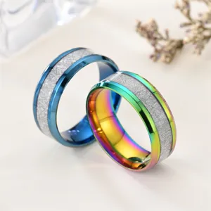 Bagues de couple en acier inoxydable texture météorite avec galvanisation colorée biseautée