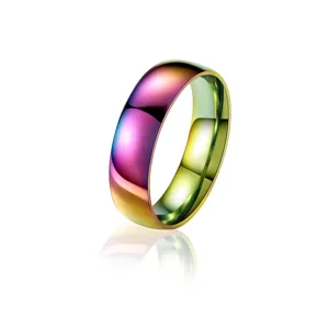 Gros plan détaillé de l'anneau en métal plaqué arc-en-ciel de 6 mm aux couleurs vives.
