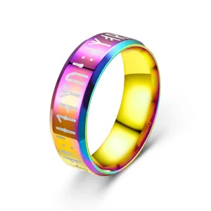 Bague en acier inoxydable arc-en-ciel avec runes vikings, accessoire de mode pour homme.