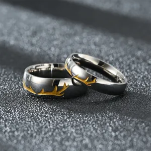 Stainless Steel Antler Couple Rings Electroplated Embossed Deer Pattern Fashion Matching Rings Jewelry Gift For Christmas
