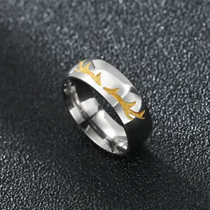 Stainless Steel Couple Ring With Deer Antler Pattern Fashion Niche Design Gift Item