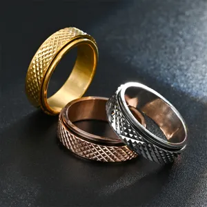 Bague rotative en acier titane, motif losange géométrique, bijou de mode unisexe tendance.