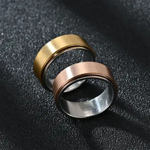 Detail view of 8mm titanium steel spinner ring, anti-anxiety stress relief band for daily wear.