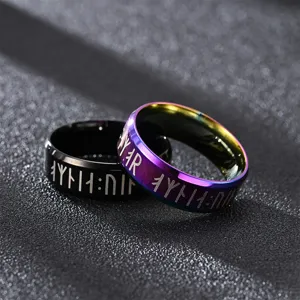 Bague pour Homme en Acier Inoxydable Alphabet Rune Viking Bague Vintage Futhark Nordique Bijoux Retro Punk Biker Accessoire Quotidien
