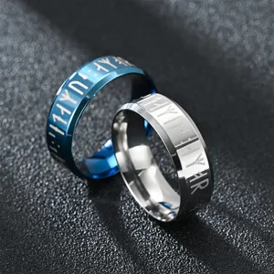 Bagues runes Viking en acier inoxydable pour hommes, bijoux style nordique gros plan