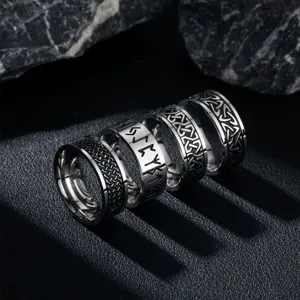 Vintage Viking Rune Stainless Steel Ring For Men Nordic Celtic Knot Pattern Band Ring Punk Retro Jewelry Finger Ring Gift