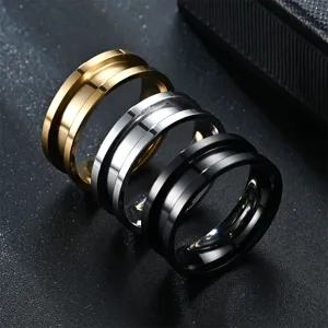8mm Edelstahl Ring mit Mittelkerbe Modischer Herren Damen Fingerschmuck im 3er Set