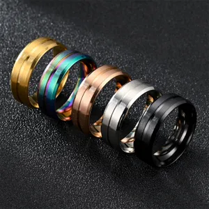 bague homme acier inoxydable mat rainure centrale 8mm largeur bijou minimalist detail
