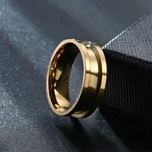 Goldener Ring 8mm mit Mittelrille Edelstahl Ehering Mode Schmuck fuer Damen und Herren
