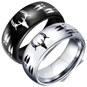 Acero inoxidable ciervo cráneo grabado anillo par, hombres biker moda joyería estilo.