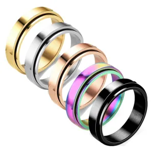 Bague anti stress rotative 6mm en acier inoxydable minimaliste pour couple bijoux mode