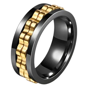 Bague chaîne tournante en acier inoxydable noir et or pour hommes et femmes, anneau anti-stress.