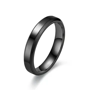 Bague en acier noir 4mm double biseau poli miroir alliance bijou minimaliste chic