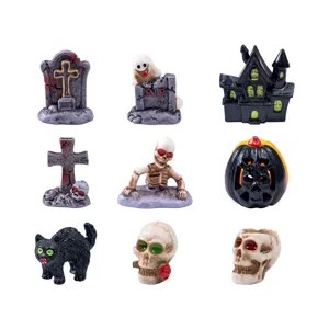 Halloween Mikro Landschaft Harz Skelett Figur Mini Kürbis Geisterhaus Grabstein Dekoration Für DIY Garten Schreibtisch Ornament