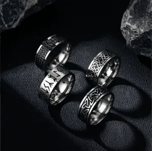 Stainless steel vintage Viking rune rings set for men cool fashion punk rock jewelry items