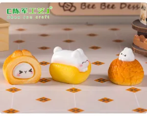 Miniature cute rabbit cake dessert simulation resin figurines for DIY desktop decor and crafts.