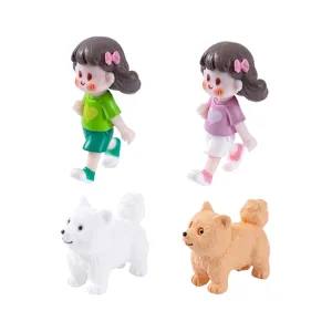 Miniatura Chica Caminando Con Perro Figurita De Resina Micro Paisaje Bricolaje Jardín Decoración Accesorios Adorno Mesa Estatua Caricatura