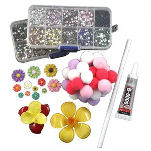 DIY Phone Case Rhinestone Material Kit with Resin Flowers Pom Poms and Glue for Craft Art