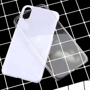 Clear transparent and white hard phone case detail showing smooth surface and cutouts.
