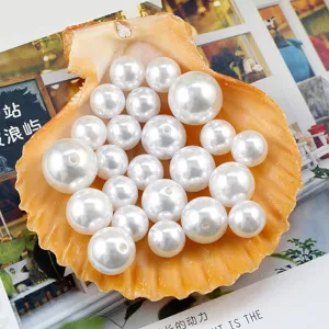 ABS imitation pearl loose beads white round DIY jewelry accessories craft charms 50pcs