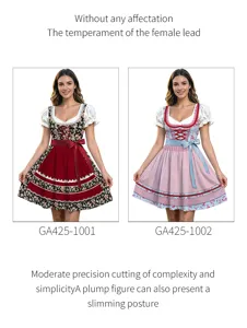 Robe Dirndl traditionnelle pour Oktoberfest à fleurs bouffantes et laçage à la taille.