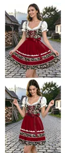 Détails de la robe traditionnelle de l'Oktoberfest à fleurs avec manches bouffantes.