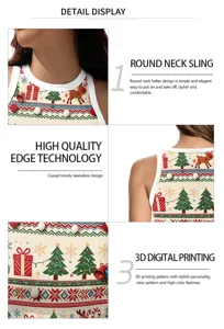 Christmas halter tank top detail showing round neck and vibrant 3D digital print.