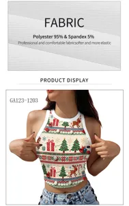 Christmas sleeveless crop top with festive print, soft breathable fabric details.