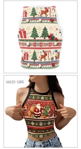 Christmas 3D Digital Print Crop Top Women Holiday Party Sexy Halter Tank Top Vest