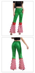 Detailansicht der Weihnachtsschlaghose mit grünem Glitzer und rot-weißen Streifen.