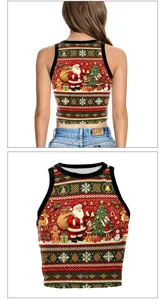 Christmas 3D print crop top, sleeveless round neck festive holiday style vest for women.