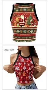 Christmas crop top 3D print sleeveless festival tank top for women stylish party wear