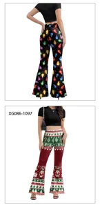 Damen Weihnachten Thema Druck Schlaghosen hohe Taille lässige Hosen festliche Feiertage Kleidung