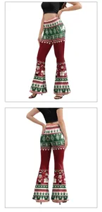 Damen Weihnachten Gedruckt Schlaghosen Hohe Taille Festliche Schlaghose Lange Hose