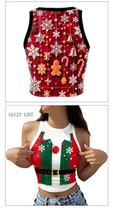 Christmas crop top women festive sleeveless tank top slim fit holiday party graphic print shirt
