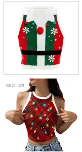 Christmas crop top for women 3D digital print sleeveless short vest festive holiday wear