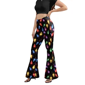 Damen Weihnachten Glühbirne Druck Hohe Taille Schlaghose Freizeithose Lange Hosen