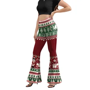 Damen Weihnachten Gedruckt Hohe Taille Schlaghose Festliche Lange Hose Alltag Kleidung