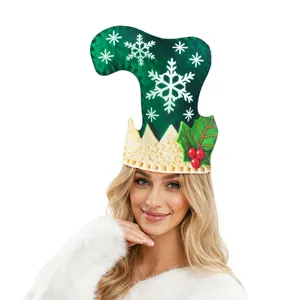 Kerstfeest Hoofddeksel 3D Digitale Print Sneeuwvlok Hulstbes Kostuum Hoed Voor Volwassenen Kinderen Vakantie Cosplay Props