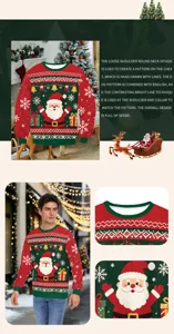Christmas Santa Claus 3D print round neck sweater detail showcasing holiday festive pattern and fabric.