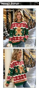 Christmas gingerbread man knit sweater detail view, festive winter holiday pullover top.