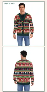 Men Christmas cardigan sweater festive snowman print V-neck button long sleeve top