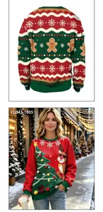 Christmas gingerbread man printed long sleeve crewneck sweater for festive holiday party top