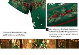 Robe de fete de Noel avec imprime branches de pin 3D et flocons, respirante et elastique.