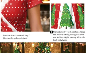 Detalle de tela del vestido navideño de manga corta con propiedades transpirables y elásticas.