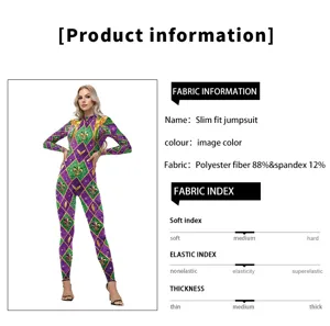 Mardi Gras carnival jester diamond print slim fit jumpsuit performance costume