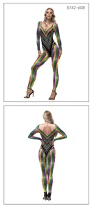 Mardi Gras carnival theme long sleeve purple green gold rhinestone bodysuit costume.
