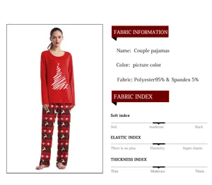 Christmas couple pajamas long sleeve top and printed pants set with fabric index details.